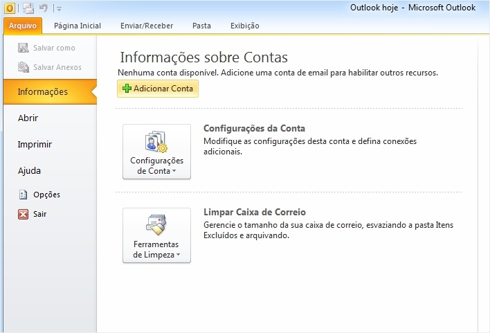 Adicionar conta no Outlook 2010