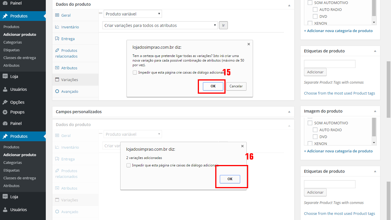 Confirmar variações