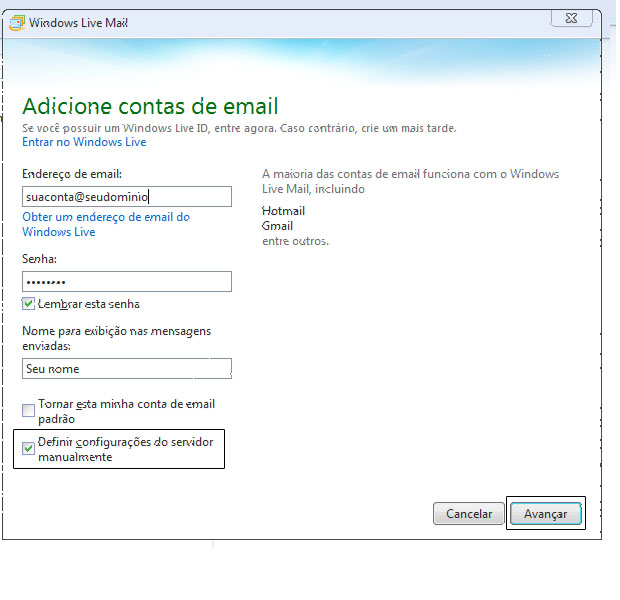 Dados da conta