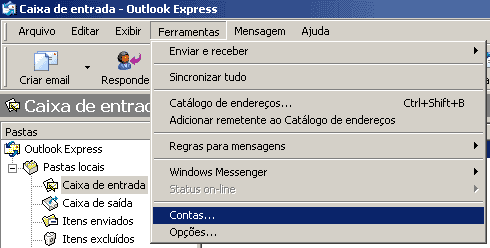 Ferramentas e Contas no Outlook Express